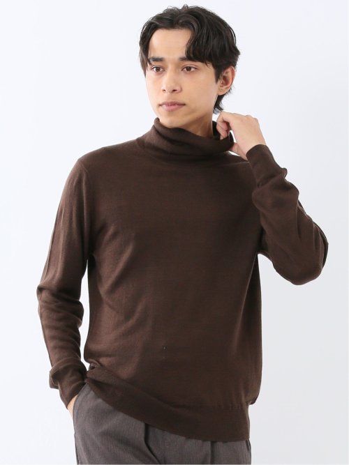 ウォッシャブル ウール混 タートルネックニット