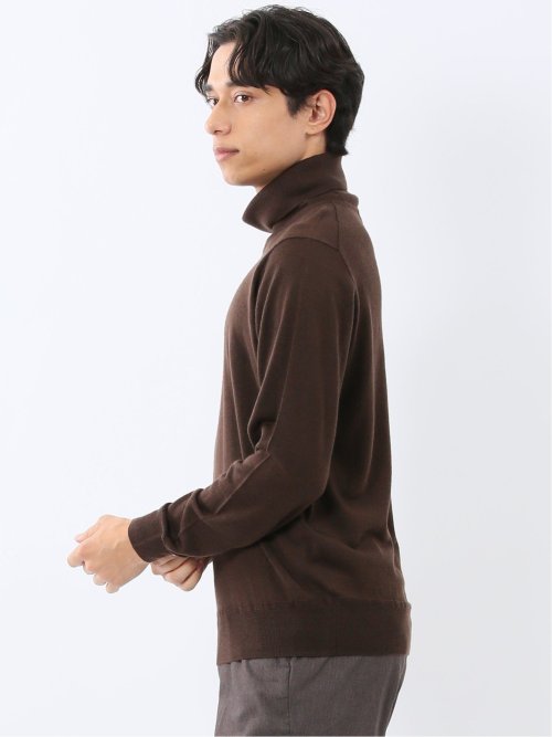 ウォッシャブル ウール混 タートルネックニット