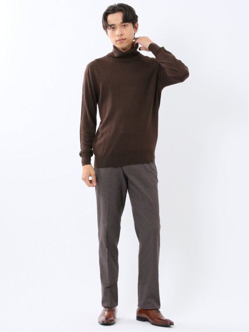 ウォッシャブル ウール混 タートルネックニット