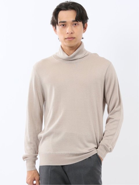 ウォッシャブル ウール混 タートルネックニット