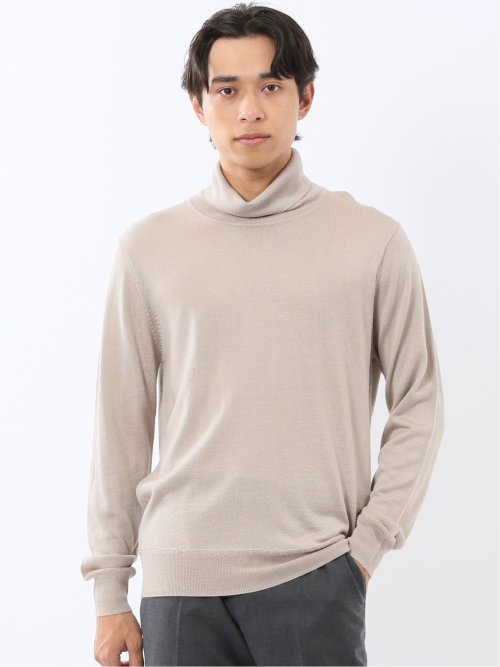 ウォッシャブル ウール混 タートルネックニット