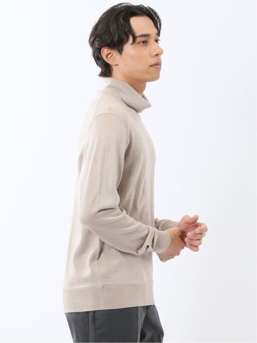 ウォッシャブル ウール混 タートルネックニット