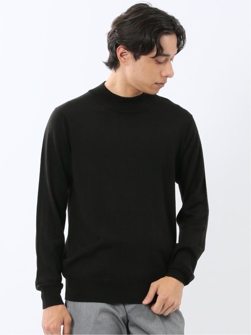 ウォッシャブル ウール混 モックネックニット(M 05黒): トップス