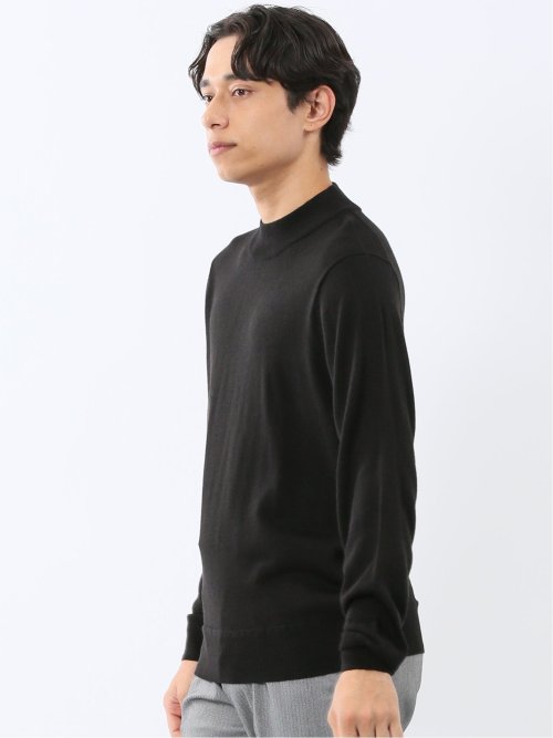 ウォッシャブル ウール混 モックネックニット