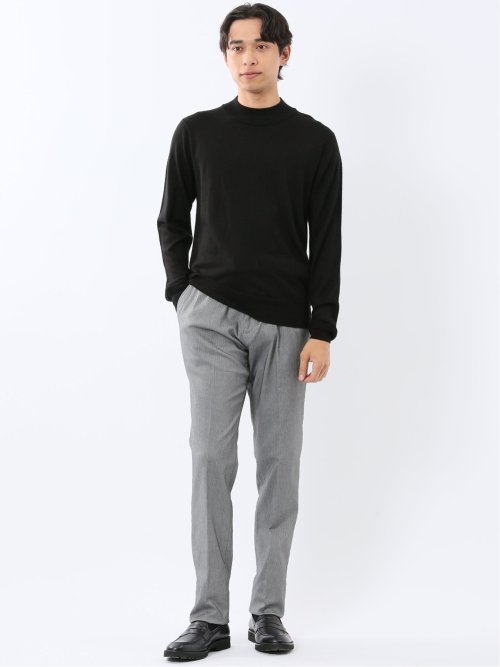 ウォッシャブル ウール混 モックネックニット