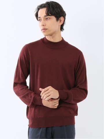 ウォッシャブル ウール混 モックネックニット