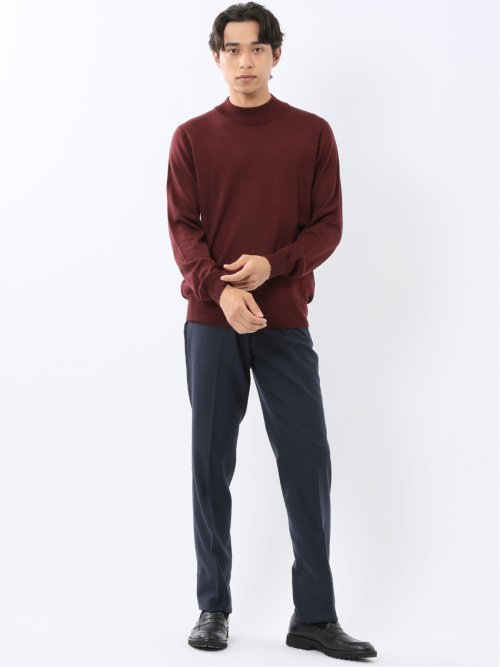 ウォッシャブル ウール混 モックネックニット