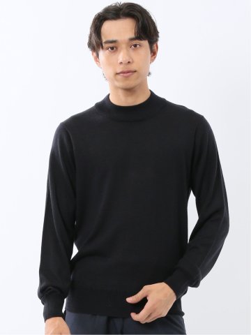 ウォッシャブル ウール混 モックネックニット