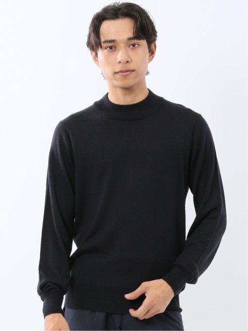 ウォッシャブル ウール混 モックネックニット