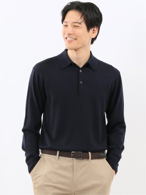 ウォッシャブル ウール混 ニットポロ