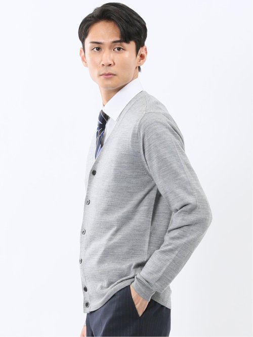 ウォッシャブル ウール100% Vネック ニットカーディガン