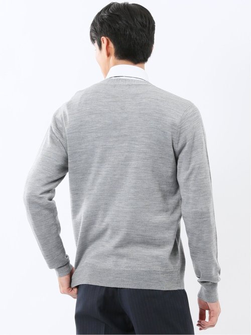 ウォッシャブル ウール100% Vネック ニットカーディガン