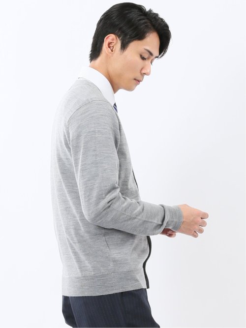 ウォッシャブル ウール100% Vネック ニットカーディガン