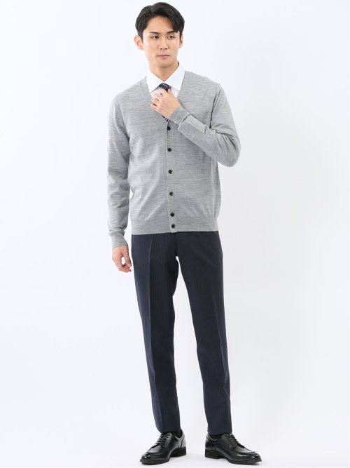 ウォッシャブル ウール100% Vネック ニットカーディガン