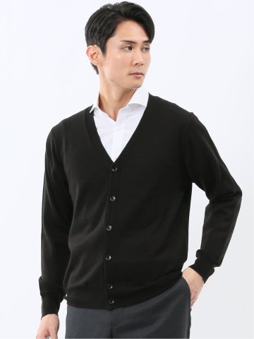 ウォッシャブル ウール100% Vネック ニットカーディガン