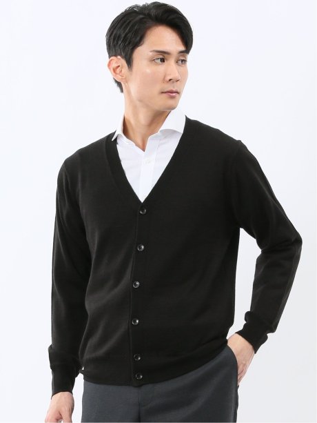 ウォッシャブル ウール100% Vネック ニットカーディガン