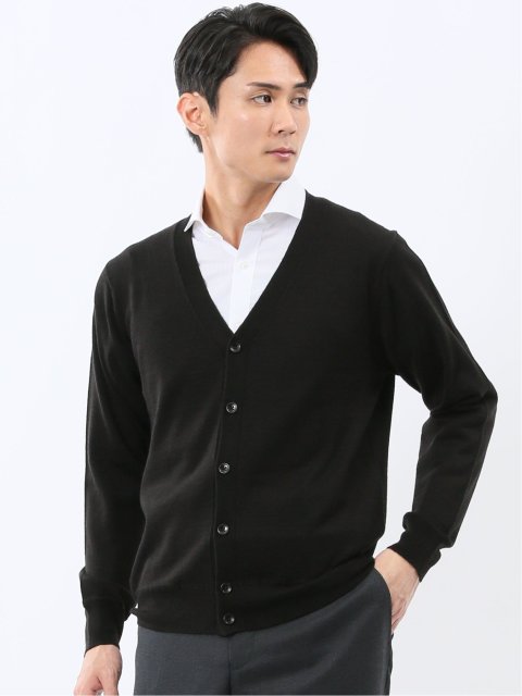 ウォッシャブル ウール100% Vネック ニットカーディガン