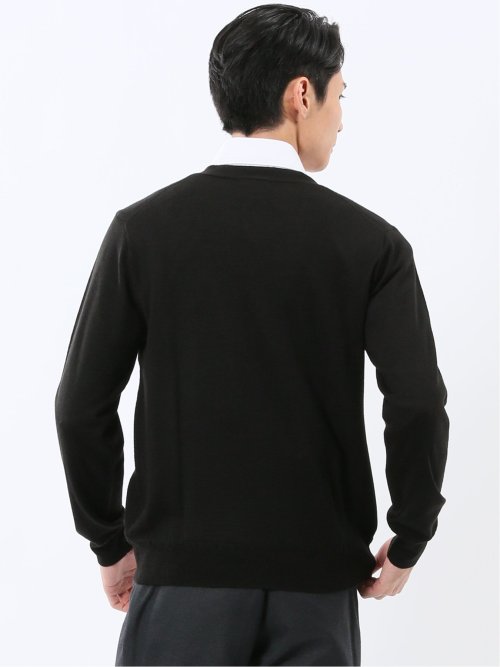 ウォッシャブル ウール100% Vネック ニットカーディガン