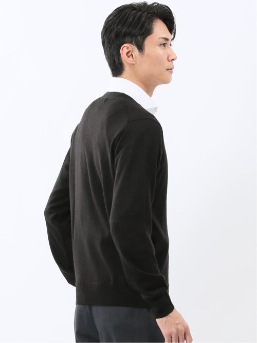 ウォッシャブル ウール100% Vネック ニットカーディガン