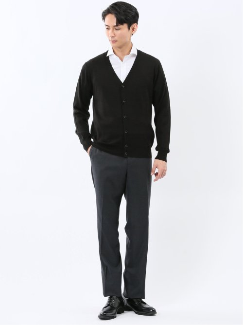 ウォッシャブル ウール100% Vネック ニットカーディガン