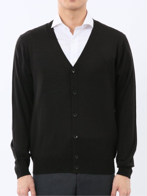 ウォッシャブル ウール100% Vネック ニットカーディガン