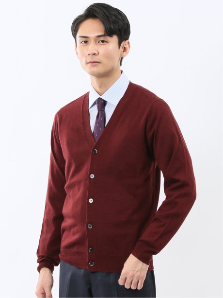 ウォッシャブル ウール100% Vネック ニットカーディガン