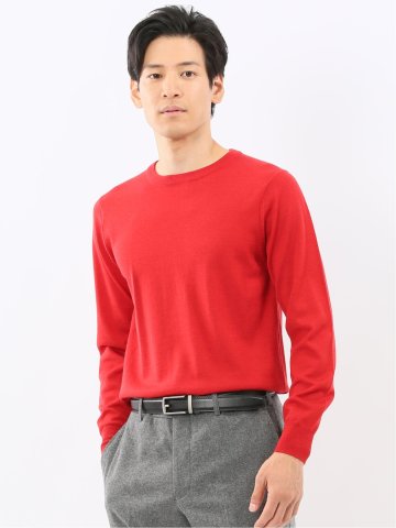 ウォッシャブル ウール100% クルーネックニット