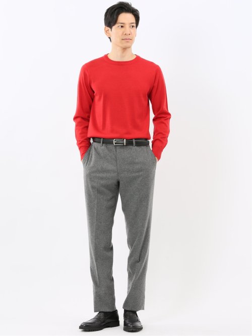 ウォッシャブル ウール100% クルーネックニット