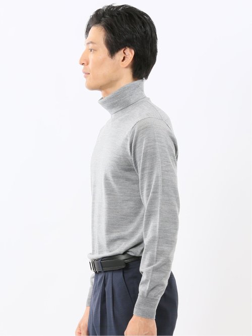 ウォッシャブル ウール100% タートルネックニット