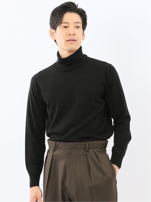 ウォッシャブル ウール100% タートルネックニット