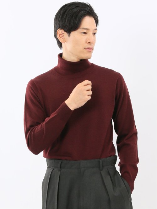 ウォッシャブル ウール100% タートルネックニット