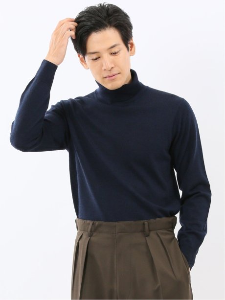 ウォッシャブル ウール100% タートルネックニット