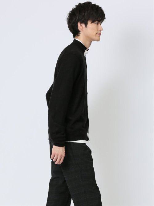 ウォッシャブル ウール混 スタンド ニットカーディガン