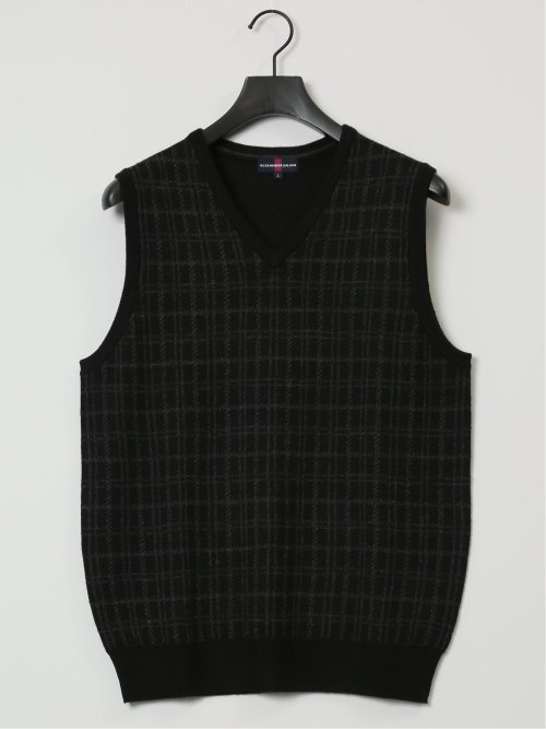 ウォッシャブル ウール混 チェック柄 プルベスト