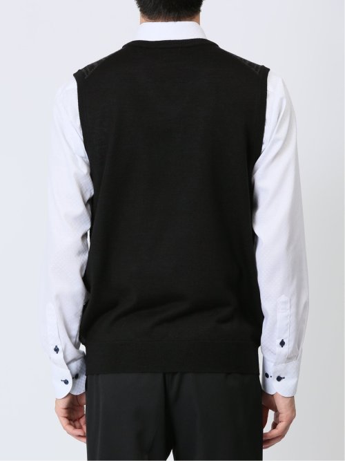 ウォッシャブル ウール混 チェック柄 プルベスト