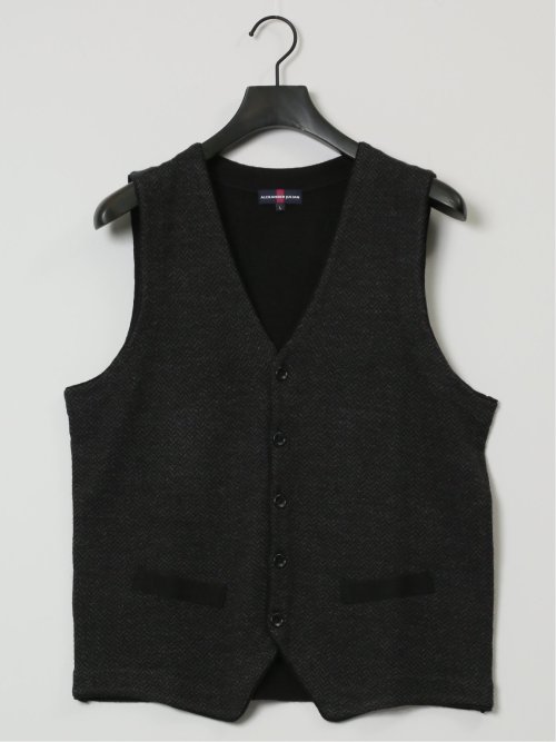ウォッシャブル ウール混 ヘリンボン柄 前開きベスト