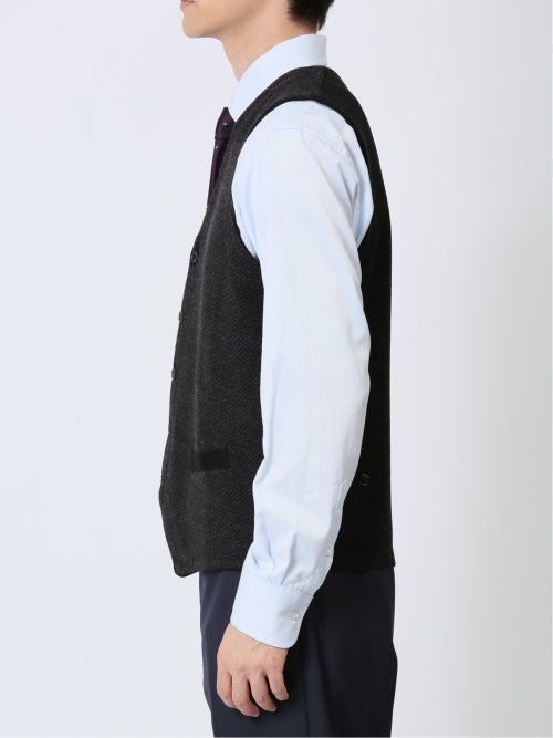 ウォッシャブル ウール混 ヘリンボン柄 前開きベスト