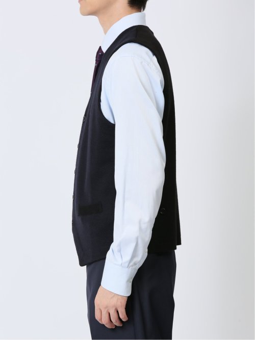 ウォッシャブル ウール混 ヘリンボン柄 前開きベスト