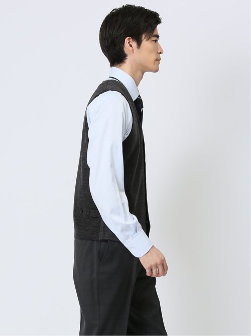 ウォッシャブル ウール混 カルゼジャガード 前開きベスト