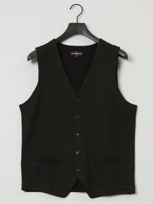 ウォッシャブル ウール混 カルゼジャガード 前開きベスト