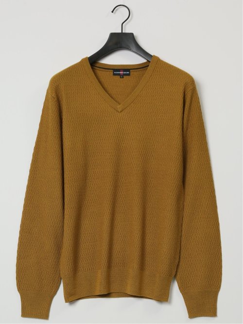 ウォッシャブル ウール混 ジャガード Vネックニット