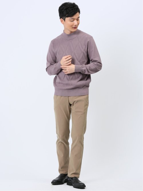 ストレッチウォッシャブル 幾何学柄 モックネックニット