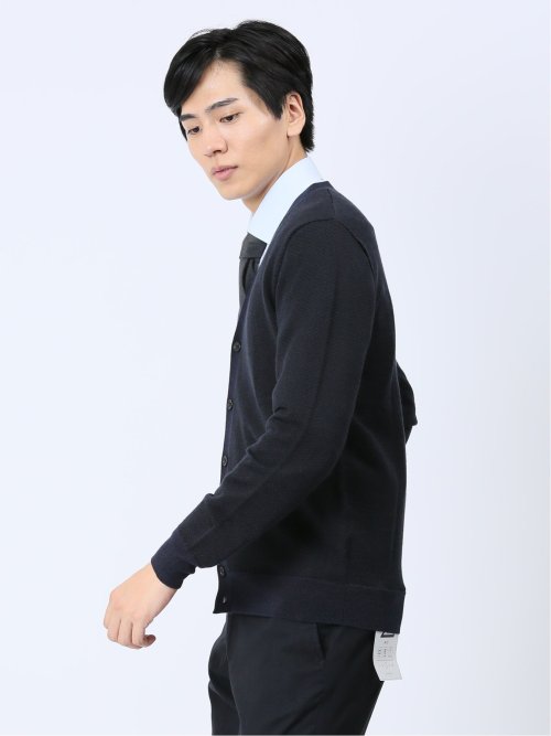 ウォッシャブル ウール混ヘリンボン ニットカーディガン