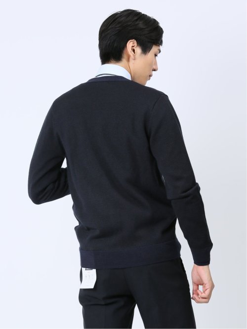 ウォッシャブル ウール混ヘリンボン ニットカーディガン