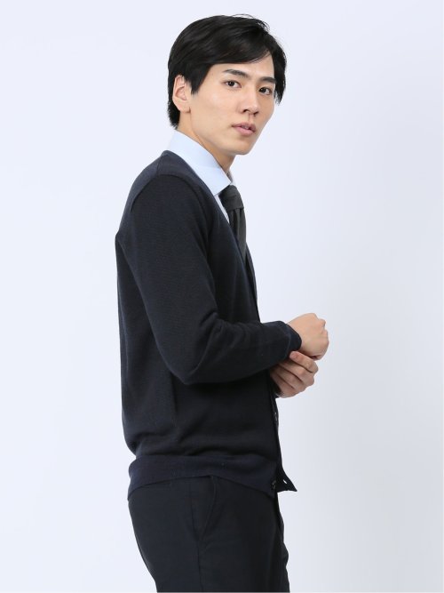 ウォッシャブル ウール混ヘリンボン ニットカーディガン