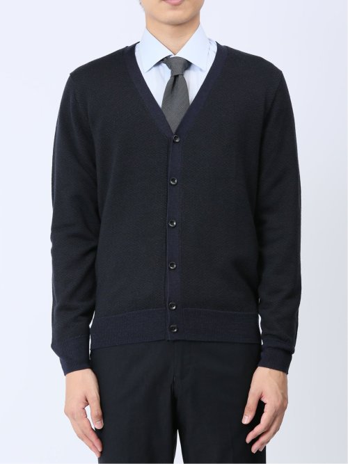 ウォッシャブル ウール混ヘリンボン ニットカーディガン