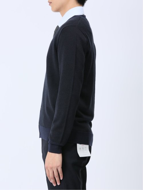 ウォッシャブル ウール混ヘリンボン ニットカーディガン