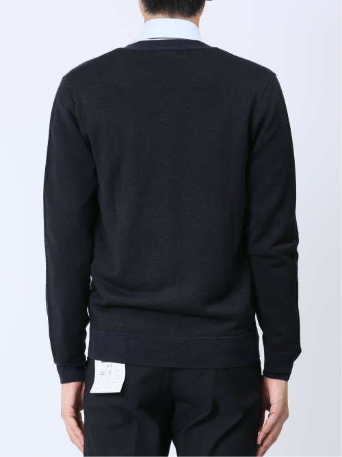 ウォッシャブル ウール混ヘリンボン ニットカーディガン