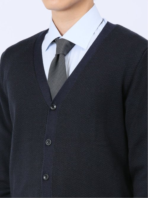 ウォッシャブル ウール混ヘリンボン ニットカーディガン