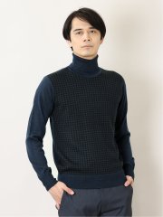 ウォッシャブル ウール混千鳥 タートルニット